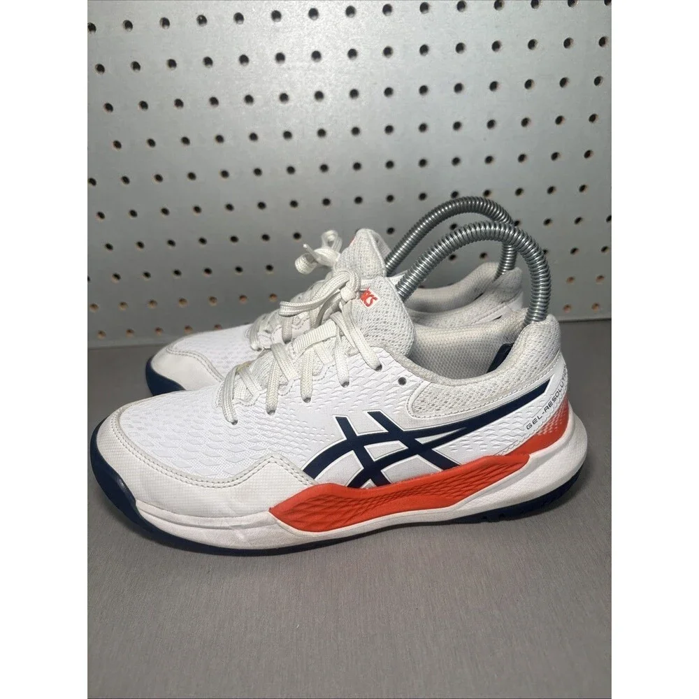 Asics Gel Resolution 9 Kids Tennis Shoes Trainer Sz US 4 EU 36 White Blue Orange